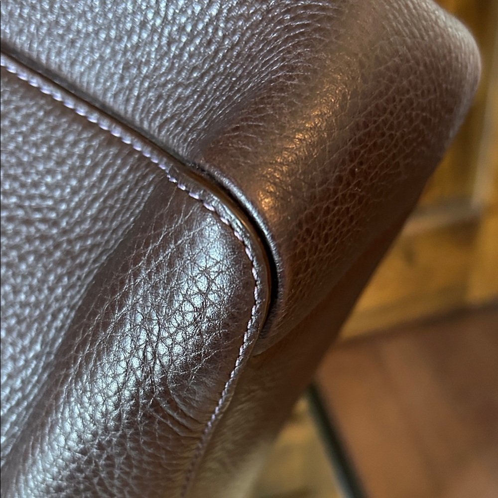 Coach Dark Brown Leather Shoulder Bag with purple stitching and lining - Picture 10 of 16